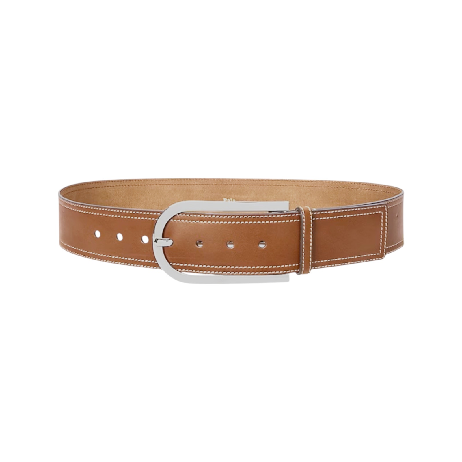 Polo Ralph Lauren Elongated-Buckle Leather Belt In Cuoio & Silver S